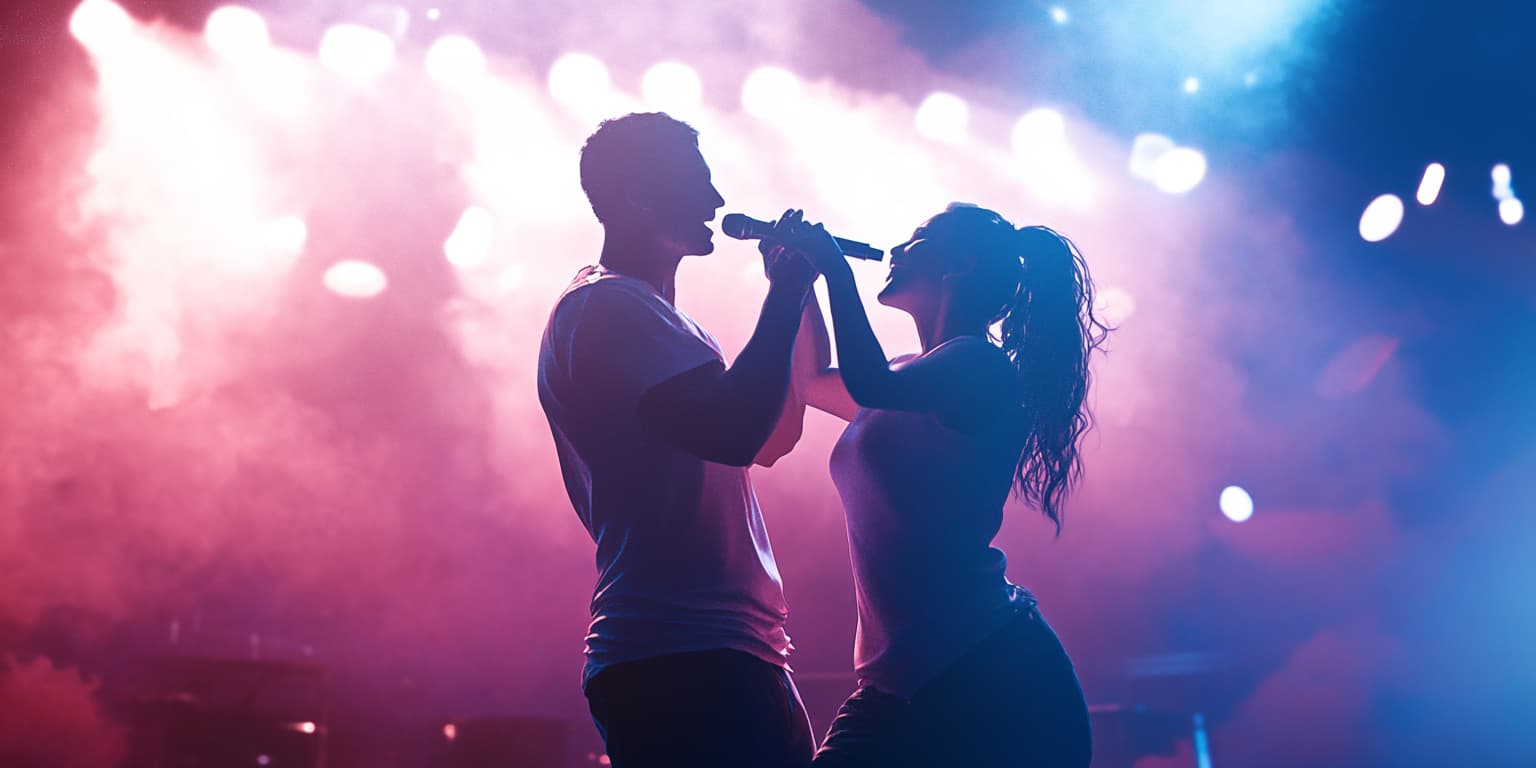 woman and man singing